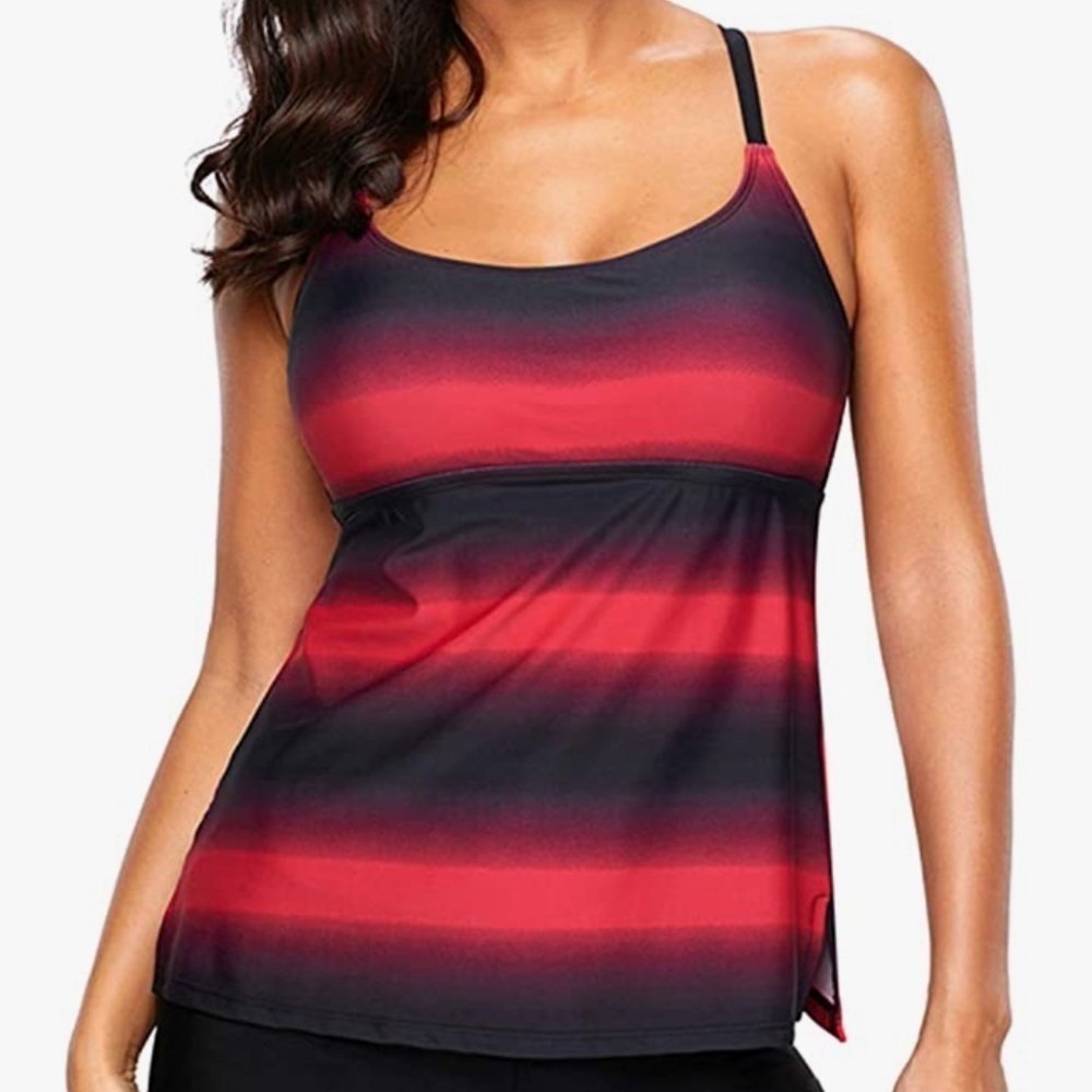 Red and black tankini top with adjustable straps size L - Picture 2 of 9